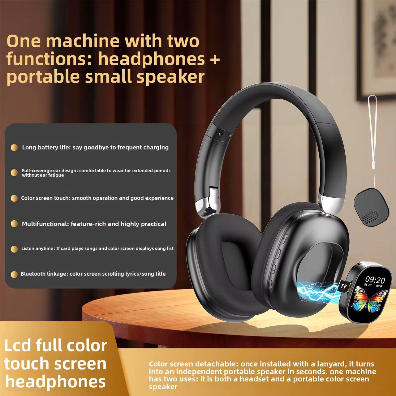 🎧 Casque Bluetooth Sans Fil avec Écran Tactile